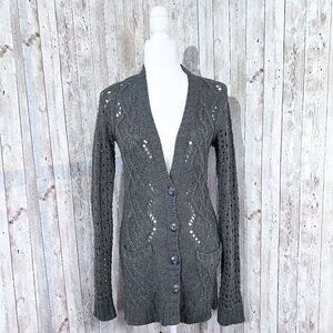 Women's Decree Sweater Cardigan | Gray | Open-Knit | Large | Long | Button-Up